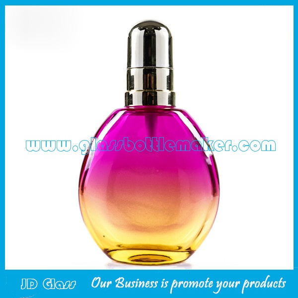 New Design 30ml Colored Round Glass Essence Bottle With Gold Lotion Pump and Gold Cap