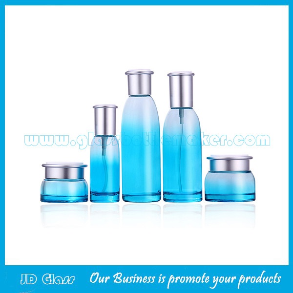 30ml,100ml,120ml Colored Glass Lotion Bottles With Gold/Silver Cap and 30g,50g Glass Cosmetic Jars