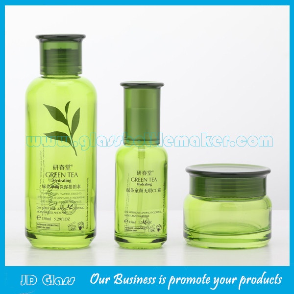 New Item 120ml,100ml,40ml,50g Olive Green Glass Lotion Bottles And Cosmetic Jars For Skincare