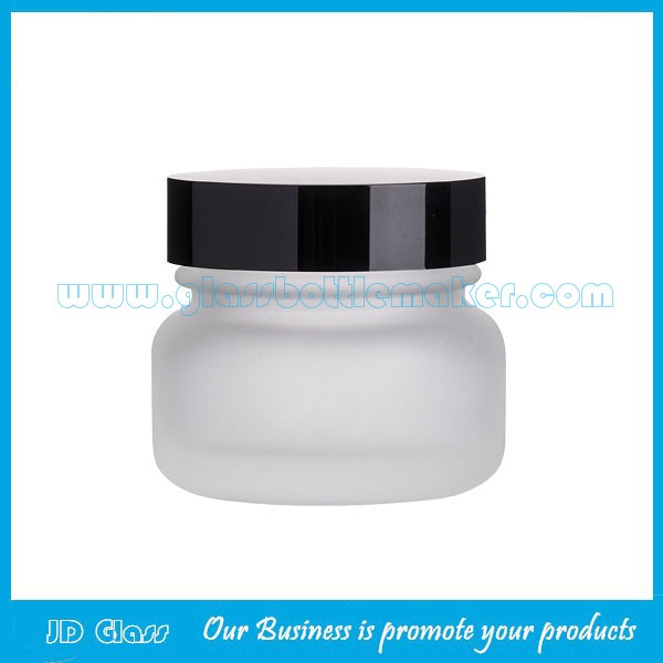 50g Frost Glass Cosmetic Jar With Black Lid