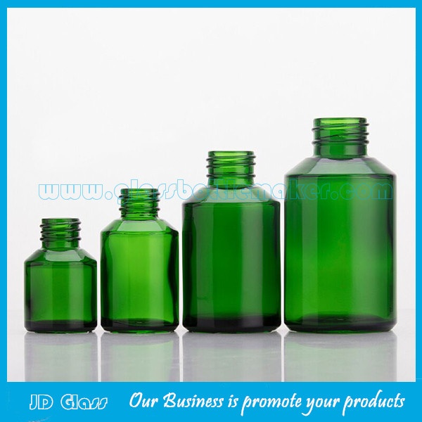 15ml-120ml Green Sloping Shoulder Glass Lotion Bottles and 15g-50g Green Glass Cosmetic Jar with Cap