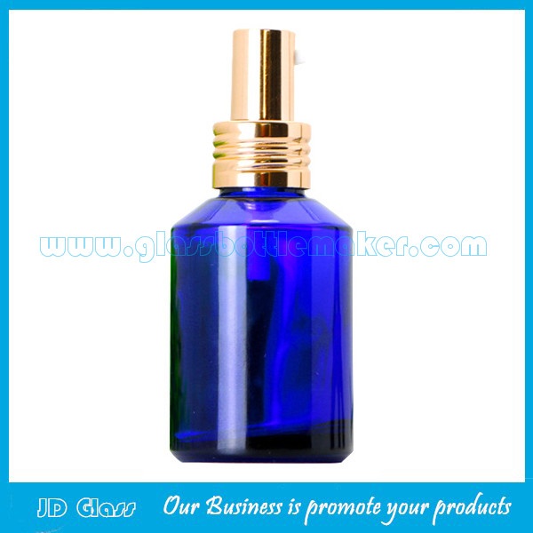 15ml-100ml Blue Sloping Shoulder Glass Lotion Bottles and 15g-50g Blue Glass Cosmetic Jars with Caps