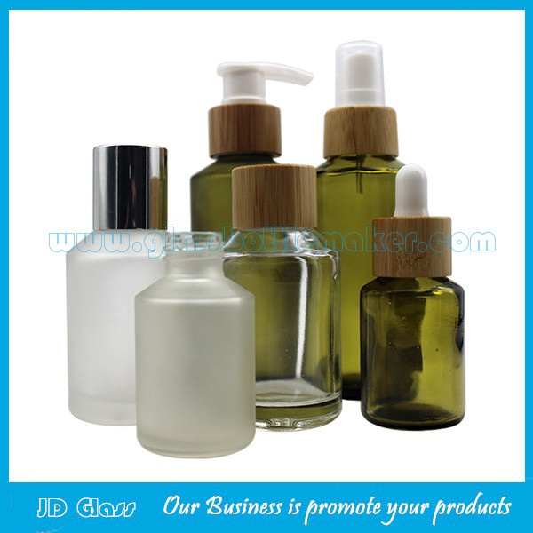 30ml,60ml Frost Olive Green Glass Lotion Bottles With Bamboo Droppers or Pumps