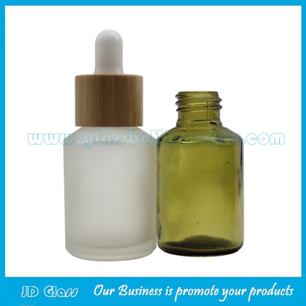 30ml,60ml Frost Olive Green Glass Lotion Bottles With Bamboo Droppers or Pumps