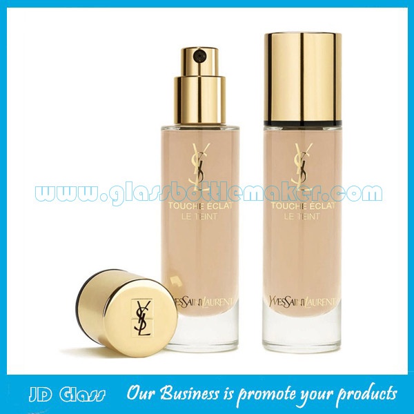 30ml Hot Selling Clear Round Glass Liquid Foundation Bottle With Cap and Pump