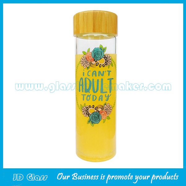 500ml Hot Selling Clear Water Glass Bottle With Bamboo Cap