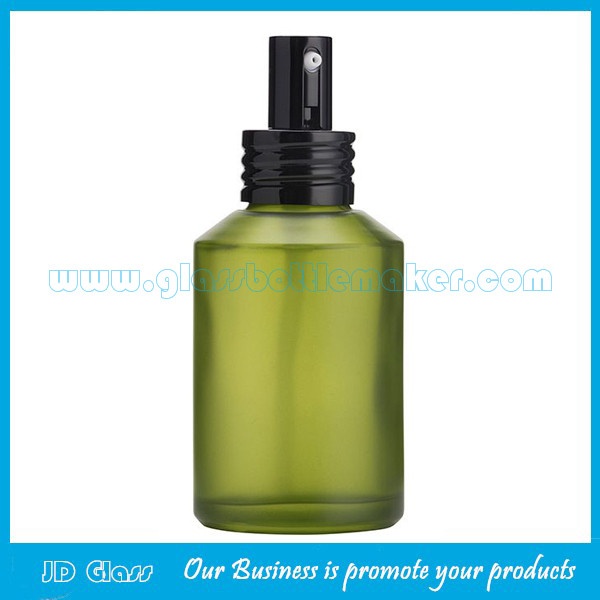 15ml-200ml Olive Green Painting Oblique Shoulder Glass Lotion Bottles and 15g-100g Glass Cream Jars