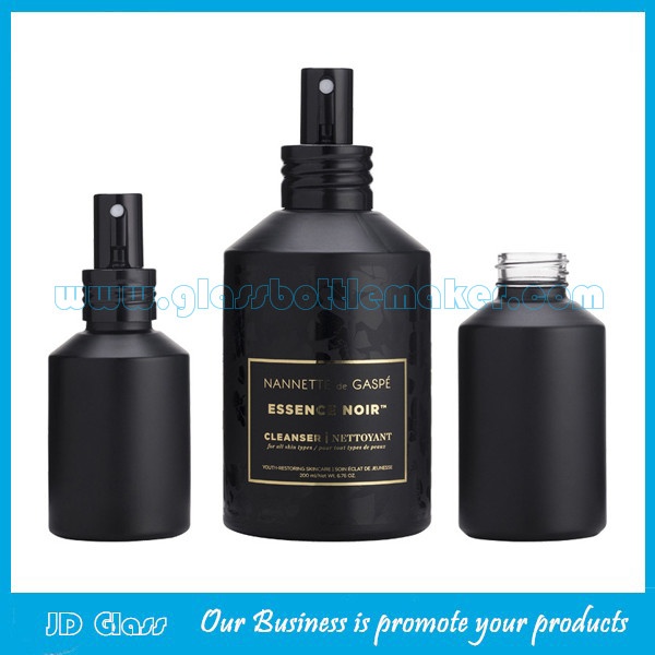 15ml-200ml Matte Black Painting Oblique Shoulder Glass Lotion Bottles and 15g-100g Glass Cream Jars