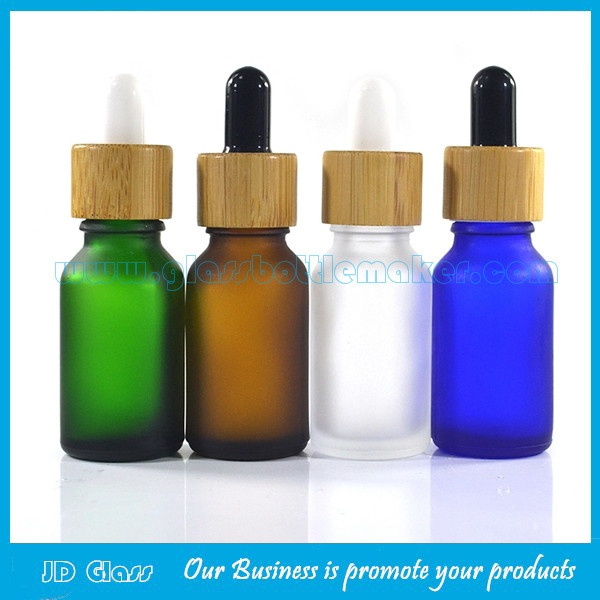 15ml Clear,Amber,Blue,Green Frost Round Essential Oil Glass Bottles With Bamboo Droppers