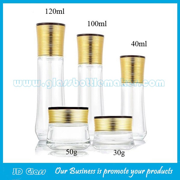 40ml,100ml,120ml Clear Glass Lotion Bottles With Pumps and 30g,50g Glass Cosmetic Jars