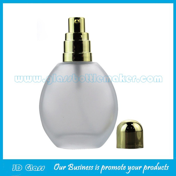 50ml Round Frost Glass Lotion Bottle With Gold Lotion Pump and Gold Cap