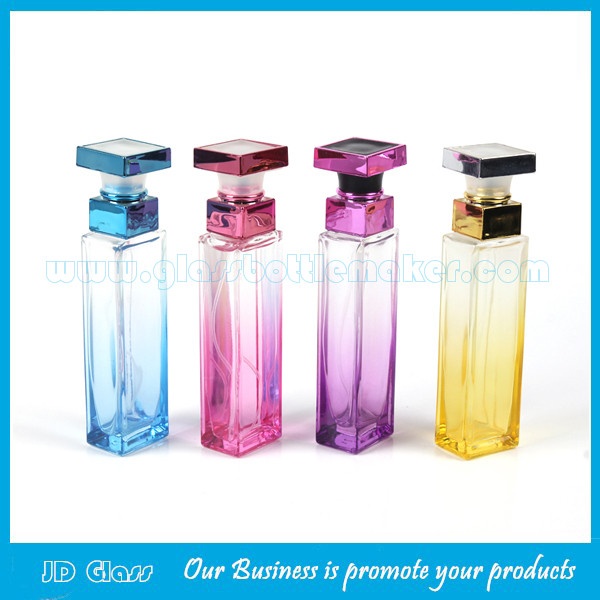 30ml High Quality Colored Tall Square Perfume Glass Bottles With Cap and Sprayer