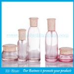 30ml,100ml,120ml Pink Glass Lotion Bottles With Wood Cap and 30g,50g Glass Cosmetic Jars