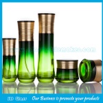40ml,100ml,120ml Green Painting Glass Lotion Bottles and 30g,50g Glass Cosmetic Jars