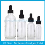 Clear Boston Round Glass Bottles With Black Droppers