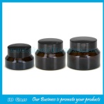 15g,30g,50g Amber Sloping Shoulder Glass Cosmetic Jars With Black Lids