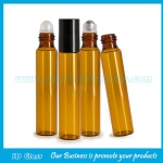 10ml Amber Round Perfume Roll On Bottle With Black Plastic Cap and Roller