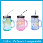 16oz Colored Glass Mason Jar With Caps and Straws