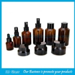 15ml-120ml Amber Sloping Shoulder Glass Lotion Bottles and 15g-50g Amber Glass Cosmetic Jar with Cap