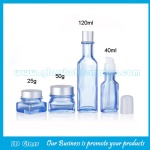New Model Blue Color Painting 40ml,120ml Glass Lotion Bottles And 25g,50g Glass Cosmetic Jars For Skincare