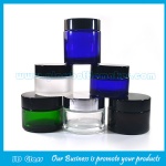 透明蒙砂茶色蓝色和绿色圆形玻璃膏霜瓶