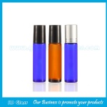10ml Amber and Blue Perfume Roll On Bottle With Silver or Black Cap and Roller
