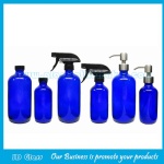 8oz and 16oz Cobalt Blue Boston Round Glass Bottles With Caps or Trigger Sprayers or Pumps