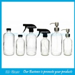8oz and 16oz Clear Boston Round Glass Bottles With Caps or Trigger Sprayers or Pumps