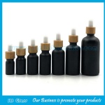 5ml-100ml Black Round Essential Oil Glass Bottles With Bamboo Droppers