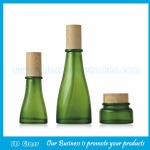 New Item 40ml, 120ml Green Glass Lotion Bottles With Wood Cap and 50g Glass Cream Jar