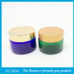 30g Blue and Green Round Glass Cosmetic Jar With Silver Lid